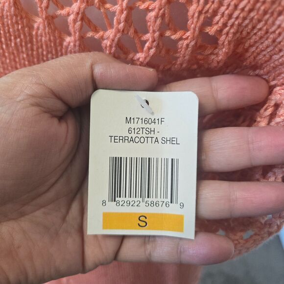 Fever Terracotta Shell Open Knit Crochet Top Small Boho Fringe Hem NWT - Picture 11 of 12